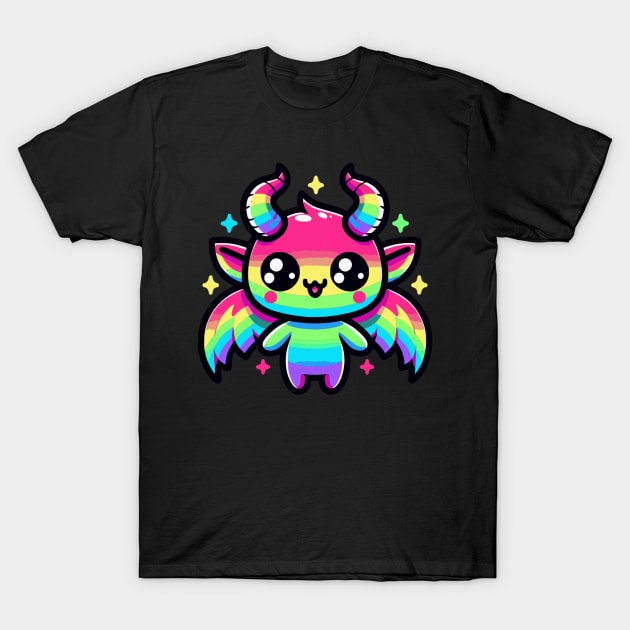 Baphomet Cute Kawaii Rainbow Neon Goth T-Shirt by Lavender Celeste